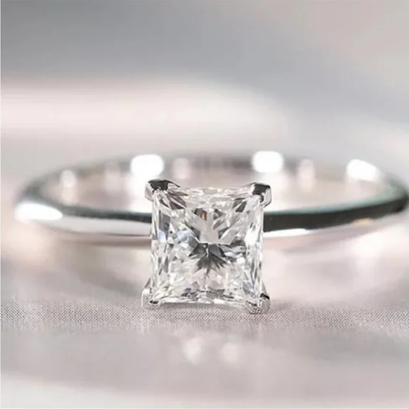 18K White gold princess cut ring - Picture 3 of 4